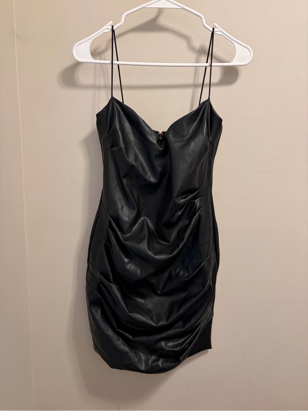 Nookie REVOLVE Black Faux Leather Ruched Mini Dress Size Medium